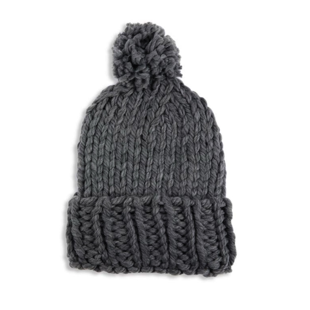 New Revolve Hat Attack Chunky Knit Cuffed Pom Beanie In Grey Women’s Os
